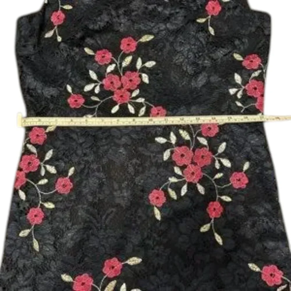 DKNY Navy Lace Dress Pink Floral Embroidery Sleeveless Cocktail Midi Sz 8 - Picture 9 of 11